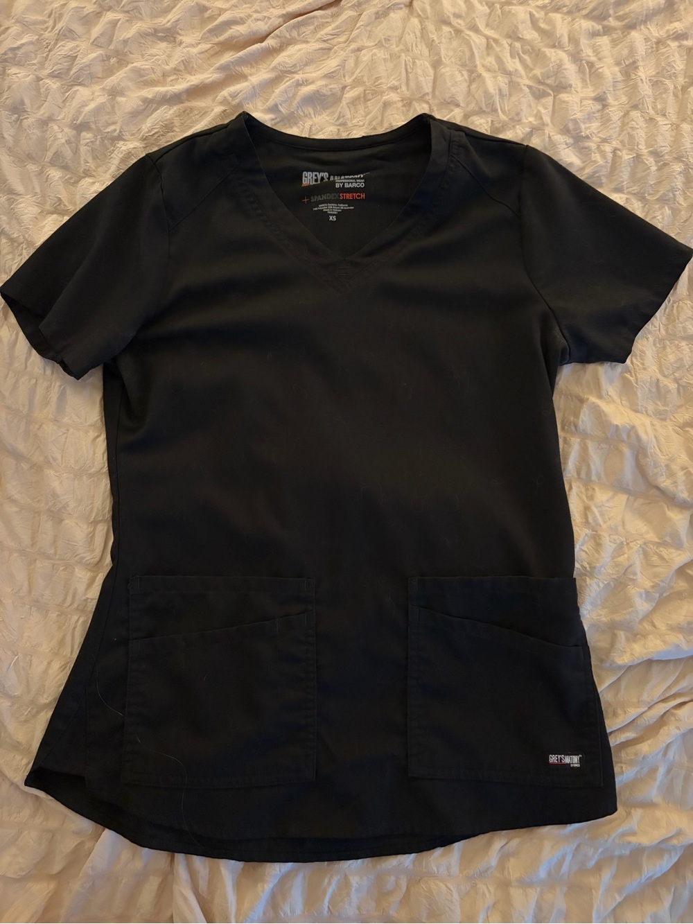 Grey's Anatomy Black V-Neck Scrub Top with Front Pockets